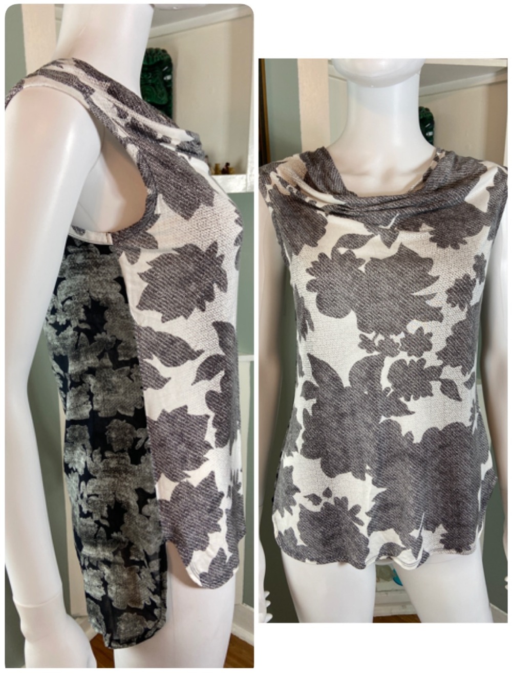 CAbi Tango #3057 Sleeveless Floral Print Draped Tunic Top Shirt Blouse XSmall XS